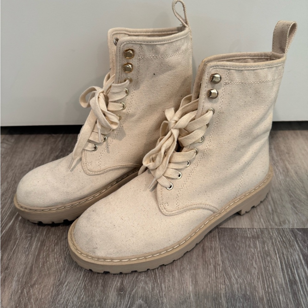 H&M Cream Canvas Combat Boots